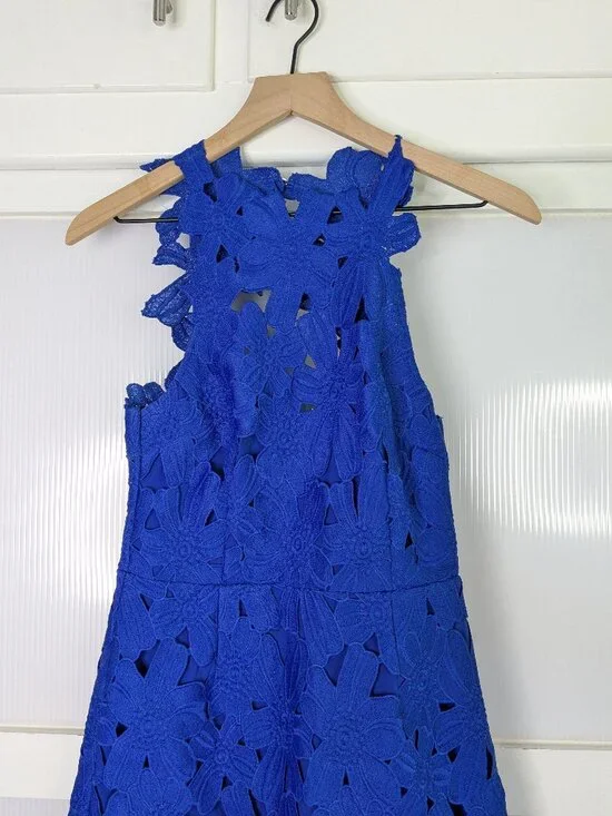 Saylor x Free People Jessa Foil Lace Dress Royal Blue Mini Dress Summer Size XS - Picture 6 of 16